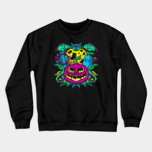 Psychedelic Halloween with Bat, Full Moon and Pumpkin Crewneck Sweatshirt